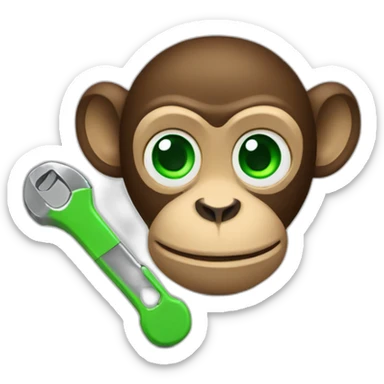 monkey with green eyes with a wrench sticker