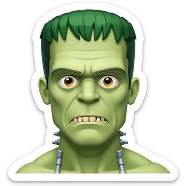 Frankenstein's Monster with classic green skin, bolts in neck, flat head sticker