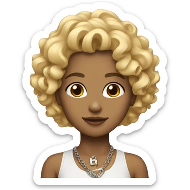 blonde girl curly hair with cross necklace sticker