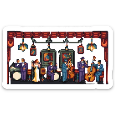 1940s jazz nightclub scene, pixel art style, no text sticker