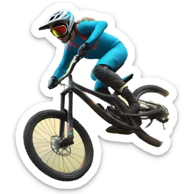 downhill mountainbike with rider on a downhill slope jumping sticker