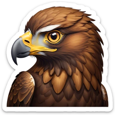 Cinematic Noble Golden Eagle Portrait Emoji, Poised and majestic, with a powerful, broad build, regal hooked beak, and piercing, intense eyes set against richly golden-brown plumage, Simplified yet sharp and sophisticated features, highly detailed, glowing with a soft, amber radiance, high shine, intelligent and commanding, stylized with an air of aerial supremacy, focused and determined, soft glowing outline, capturing the essence of a watchful and confident golden eagle that appears ready to soar out of the screen with effortless authority! sticker