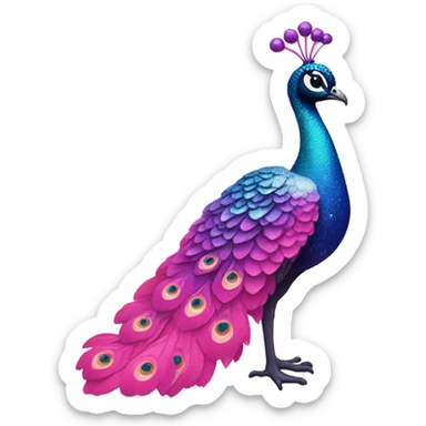 Pink ombre peacock standing with glitter sticker