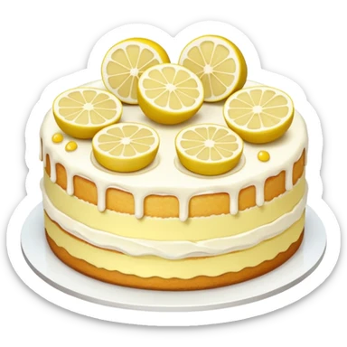 A lemon cake with a white cream filling and decorated with two or three lemon slices on top. sticker