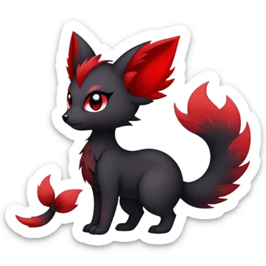 Kawaii dark edgy black and red fantasy ethereal fursona Fakemon with tufted tail sticker