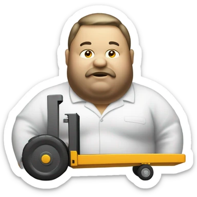 Fat man at best bargains working on the fork truck  sticker