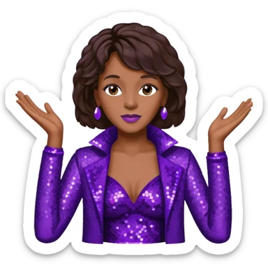 Whitney Houston with dark brown hair, dark purple sequin outfit sticker