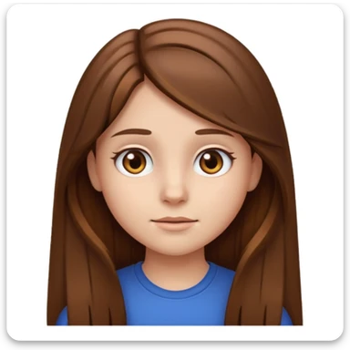 teen emoji girl with long brown hair, brown eyes, neutral expression, white background sticker