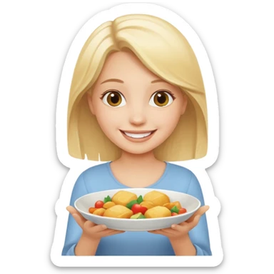 generate an emoji a blond girl holding a dish  sticker