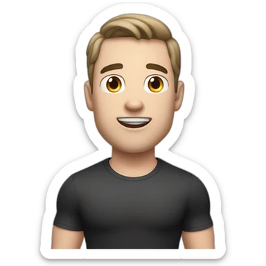 amazed Open with surprise mouth Pale skinned Fit Man With the biceps and dark brown hair in black shirt, gray sports shorts and white Sneakers sticker