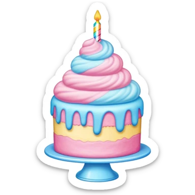 Realistic cotton candy birthday cake sticker