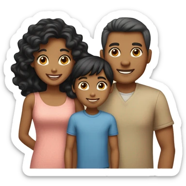 Family of 4; MOM IS A TAN SKIN GIRL, with LONG WAVY BLACK HAIR and BANGS; DAD IS A LIGHT BROWN SKIN BOY, with SHORT STRAIGHT BLACK HAIR; YOUNG GIRL IS A TAN SKIN GIRL, with LONG BROWN CURLY HAIR; YOUNGER SON IS A FAIR SKIN BOY, with SHORT BLACK HAIR sticker