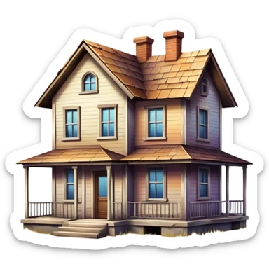 a house transforming into a derelict house, gradient effect sticker