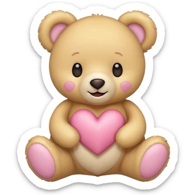 Teddy bear with a heart in soft pink, beige and yellow pastel colors sticker