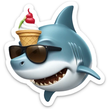 Shark with sunglasses eating ice cream sticker