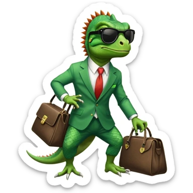 capitalist iguana banker godfather with black sunglasses breakdance with bag sticker