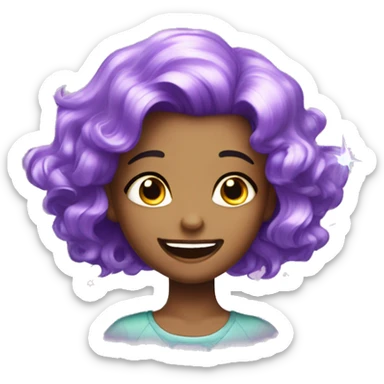 one girl with purple crystal hair, she is feeling happy and elated and excited, make her hair shiny with prisms and angles and edges sticker
