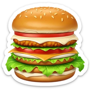 chicken burger object icon, crispy fried chicken, lettuce, mayo sauce, soft bun, 3D cartoon, mobile game icon style, clean background, no text, no watermark
 sticker