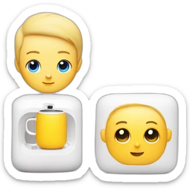 skinny white kid with shaven hair sitting next to two HomePods one of them is yellow sticker