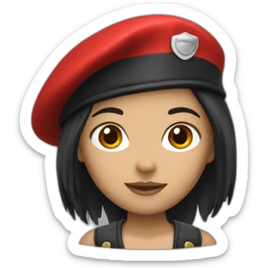 Red beret for girl with dark black long hair sticker