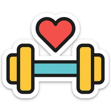 dumbbell with a heart symbol, representing fitness and healthcare, modern icon style sticker