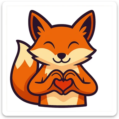cartoon style stylized fox forming a heart with paws, vibrant colors, transparent background sticker