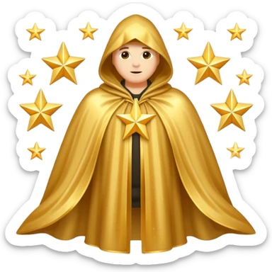 a fantasy  magic, gold color with star pattern cloak sticker