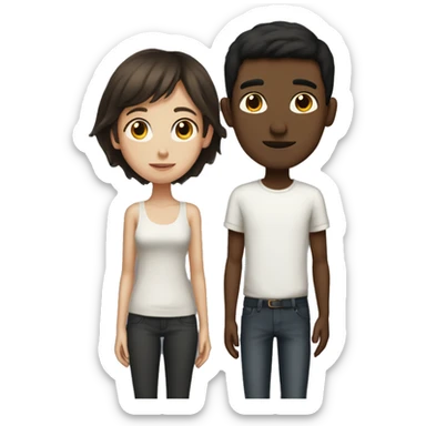 Tall skinny dark haired boy with short brown haired girl sticker