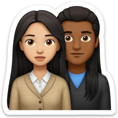 Man with light skin, brown hair and light skin with a  woman with long  black hair and brown skin sticker