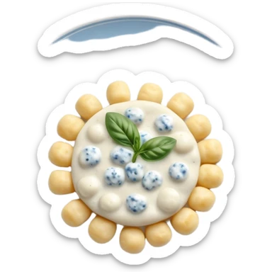 Gnocchi al Gorgonzola cream on a very elegant light grey and light blue porcelain plate sticker