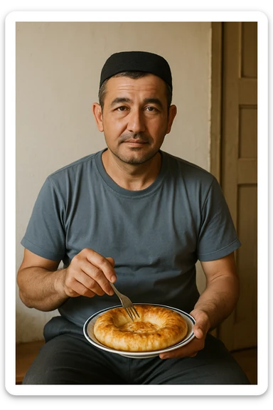 sartarosh xonada shunchaki tarelka v vilka ushlab utirsin tarelkada esa faqat uzbekcha non bulsin kayfiyati xam urtacha bulsin xursan bob ketmasin sticker