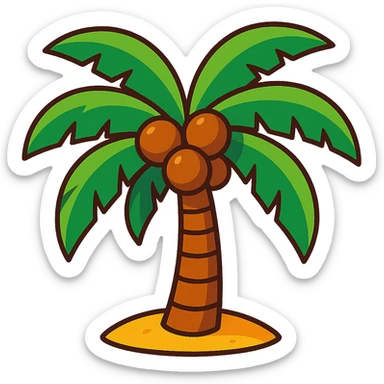 palm tree with coconuts, vibrant cartoon style, Hawaiian party theme sticker