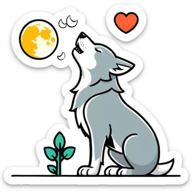 A big wolf howling at a heart shaped moon because it’s in love with the heart shaped moon, but the wolf doesn’t look friendly sticker