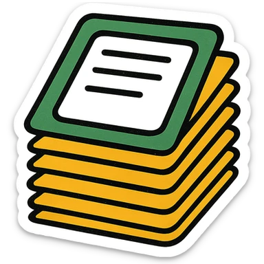 Make the stack of papers taller with a modern look. Use a green, gold, and white color scheme. The shapes should be rounded and the design simple, with no background. sticker