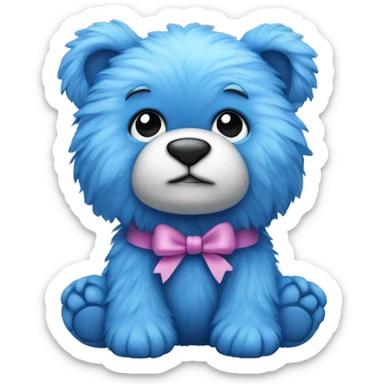 blue fur teddy with bow sticker