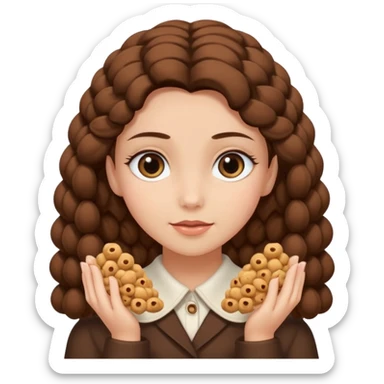 creami una ragazza con riccioli in fondo sulle punte, capelli marroni scuri e lunghi, occhi con ciglia non corte marroni sticker