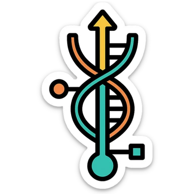 DNA strand with cybernetic elements, stylized to look like a USB logo, minimal and modern sticker