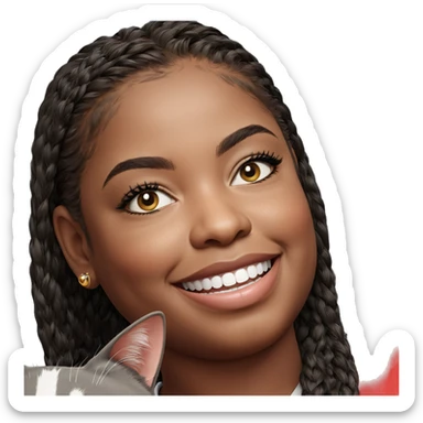 smiling girl with cat portrait sticker