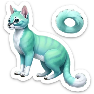 Colorful dark tropical iridescent pale light jade-green, mint-blue, whitish pastel white glorious divine exotic cute cool beautiful shiny beautiful fantasy-caracal-civet-genet-sergal-vernid-Cacomistle-Trico-oncilla-animal-Fakémon-hybrid-fursona (full body) sticker