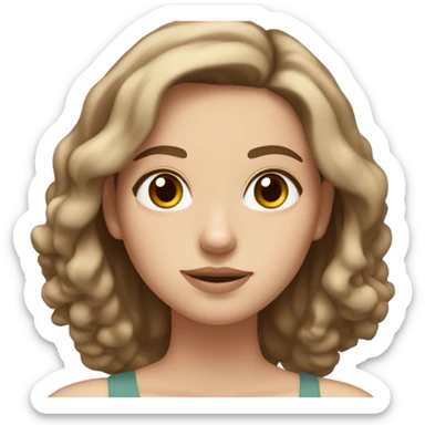 a white girl with shoulder length brown hair, brown eyes, small rosy lips sticker