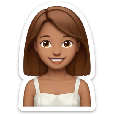 girl walking wearing a white dress, the hair color is brown sticker