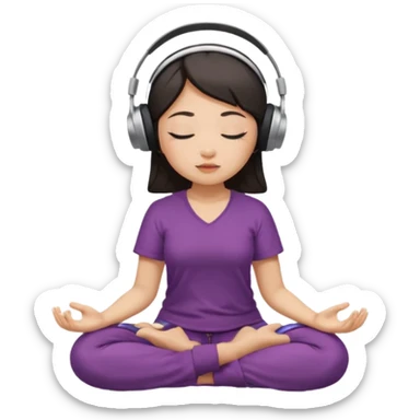 An East Asian woman🧘🏻‍♀️ is sitting cross-legged in a meditation pose, wearing Apple headphones🎧 and listening to music. The song is so beautiful that she has her eyes closed and tears streaming down her face. sticker