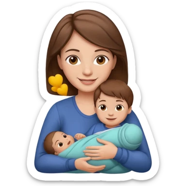 Mother holding 1 infant brown hair fair skin sticker
