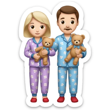ma and pa kettle wearing pajamas and holding teddy bears sticker