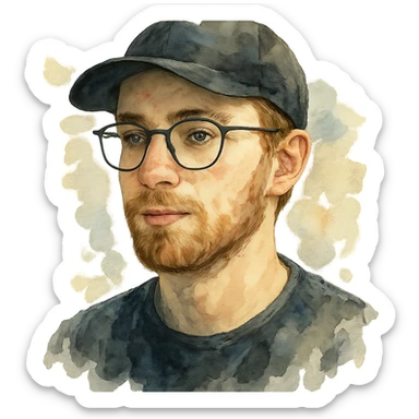 watercolor style guy in glasses and a black cap sticker
