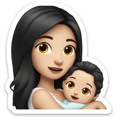 mom holding newborn baby girl with blue eyes white skin and black hair and white skin newborn girl bab white skin black hair sticker