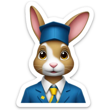 A rabbit student in a suit in the color of the Ukrainian flag in a square academic cap sticker