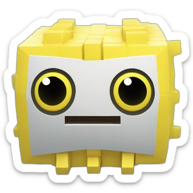 cube yellow fugu fish with two fins in minecraft style full size sticker