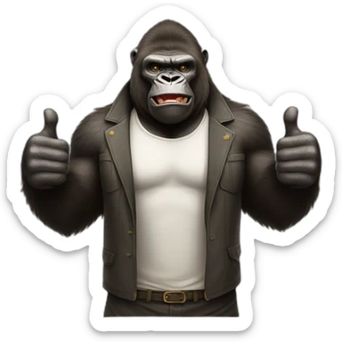 Full body gorilla with human face two thumbs up sticker