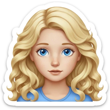 Girl long blonde wavy hair blue eyes freckles sticker